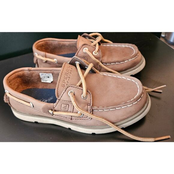 Boys Sperry Top-Sider 'Leeward' Brown Leather Shoes Size 13M - Picture 2 of 9